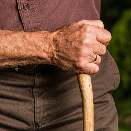 Person holding walking stick